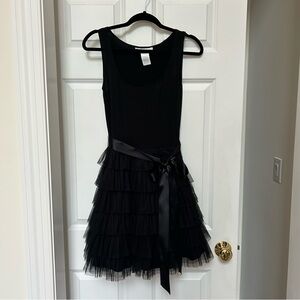 Masquerade Black Ruffled Tiered Cocktail Dress with Tie Sash